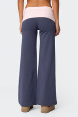 Wide Leg Contrast Foldover Pants