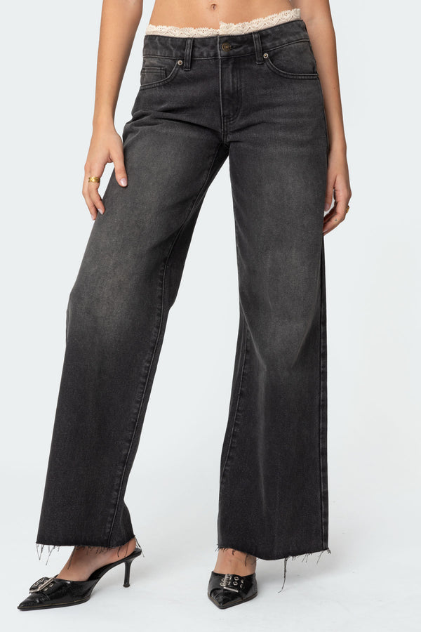 Karlie Peekaboo Lace Low Rise Baggy Jeans