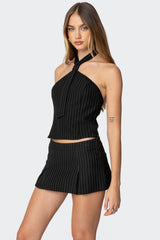 Karine Pinstripe Halter Top