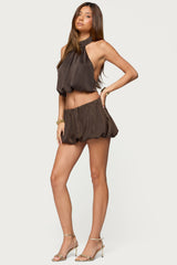 Dorah Satin Effect Bubble Halter Top