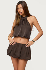 Dorah Satin Effect Bubble Halter Top