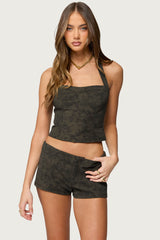 Taia Distressed Faux Leather Corset