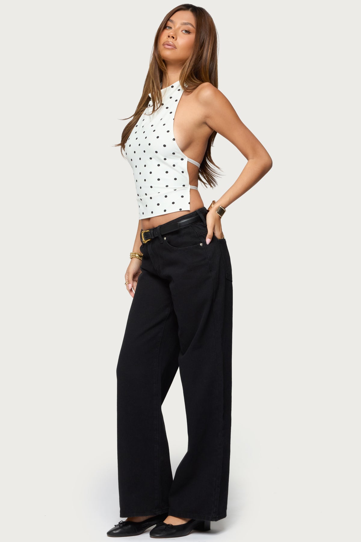 Raiya Polka Dot Backless Halter Top