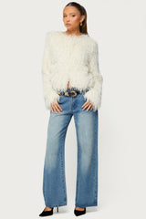 Aleandra Fringed Faux Feather Jacket