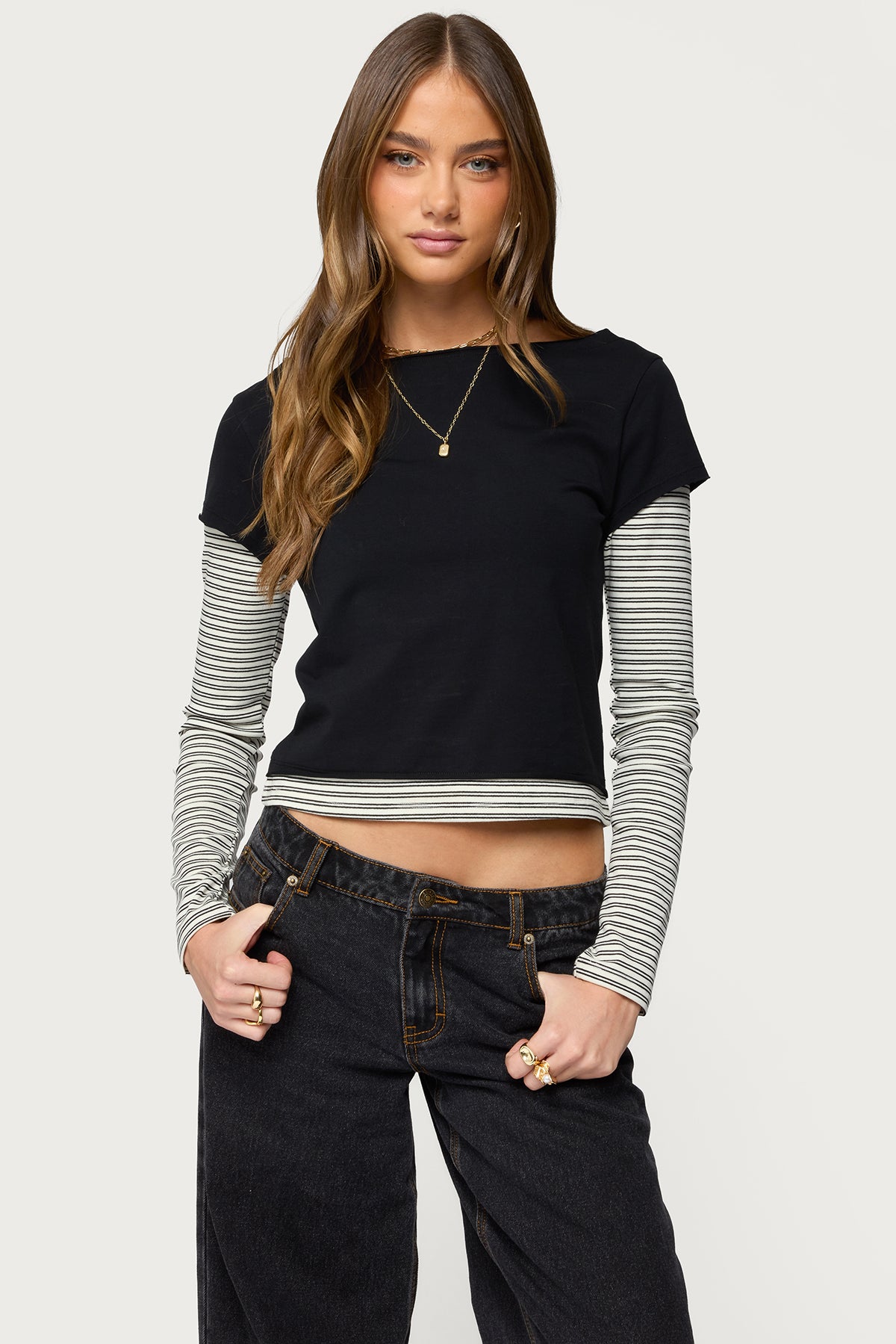 Layered Stripey Long Sleeve T Shirt