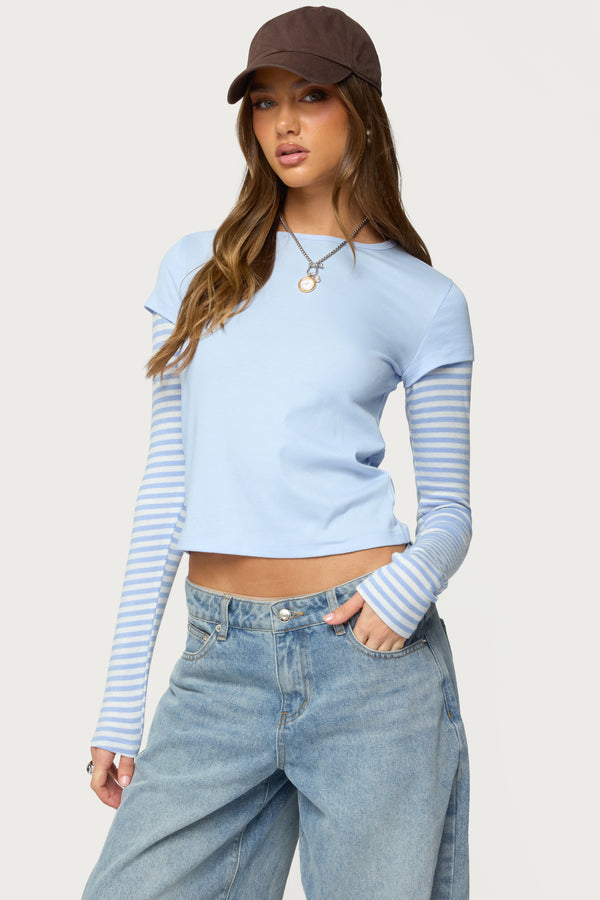 Stripey Layered Long Sleeve T Shirt view 1
