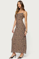 Ayanah Leopard Printed Backless Maxi Dress