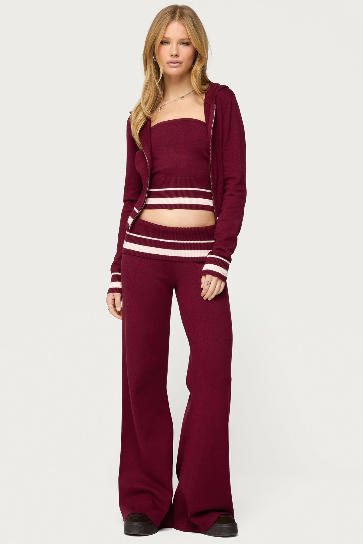 Kaliya Stripey Strapless Knit Top