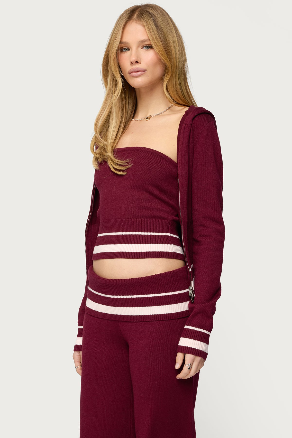 Kaliya Stripey Knit Zip Up Hoodie