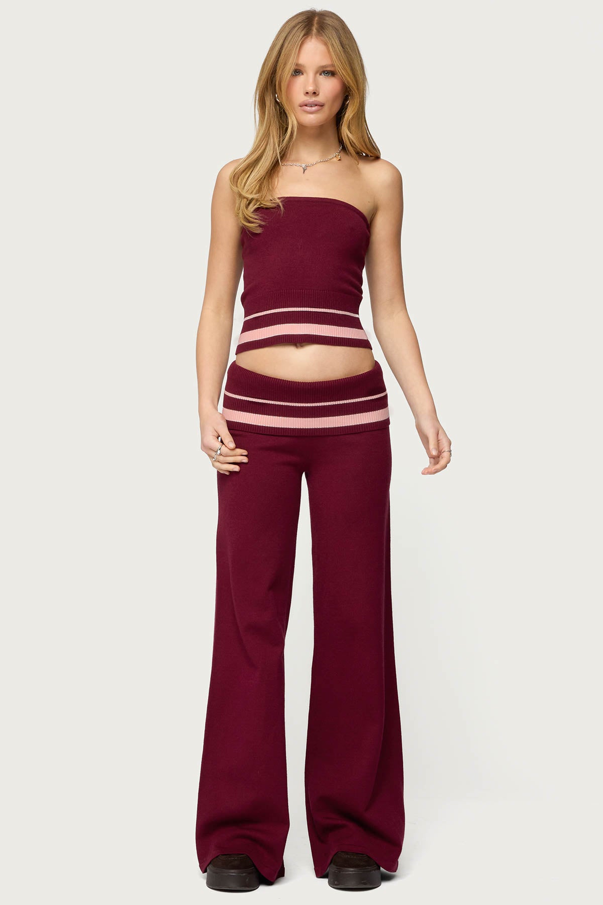 Kaliya Stripey Strapless Knit Top