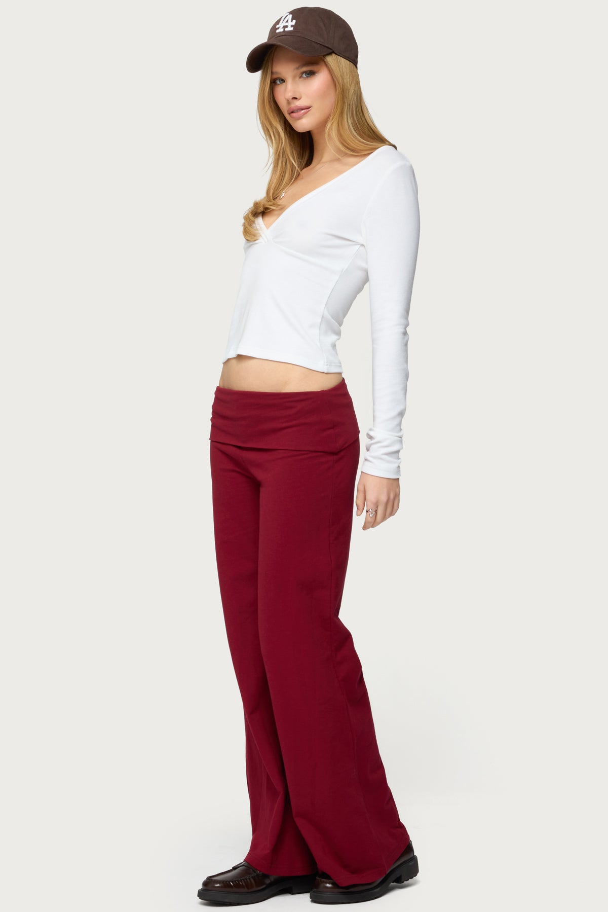 Petite Wide Leg Fold Over Pants