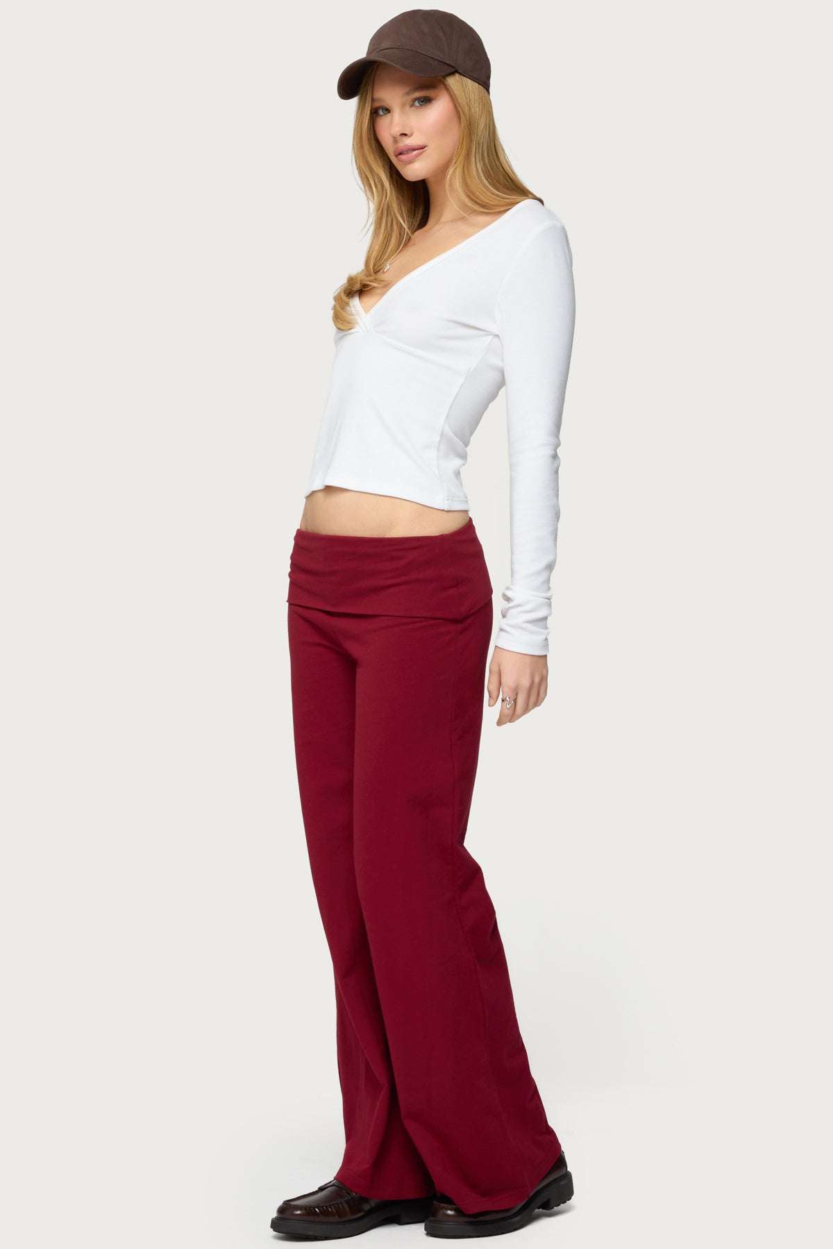 Petite Wide Leg Foldover Pants