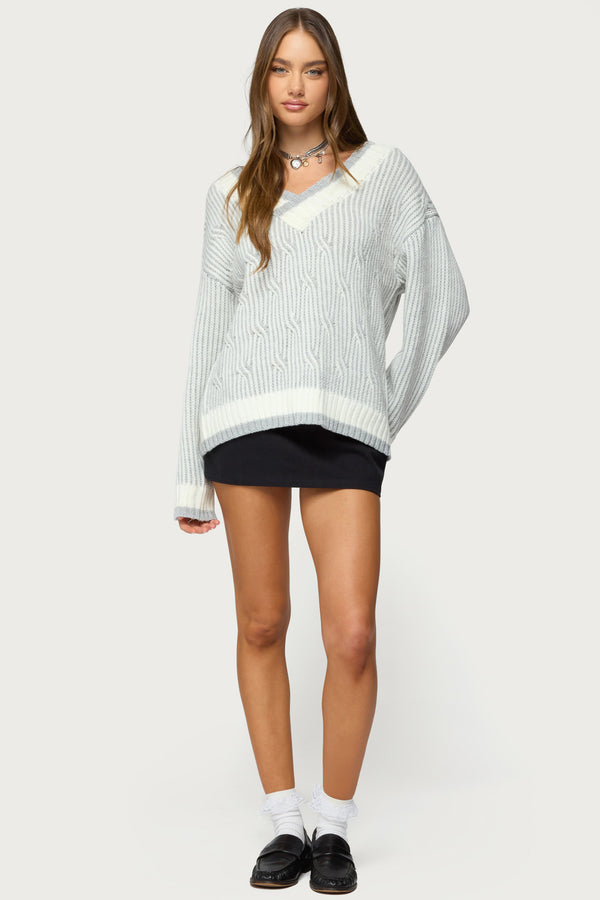 Lila V Neck Cable Knit Sweater