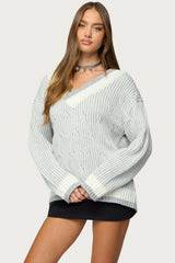 Lila V Neck Cable Knit Sweater