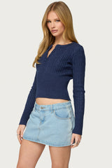 Hadliee Cable Knit Henley Top