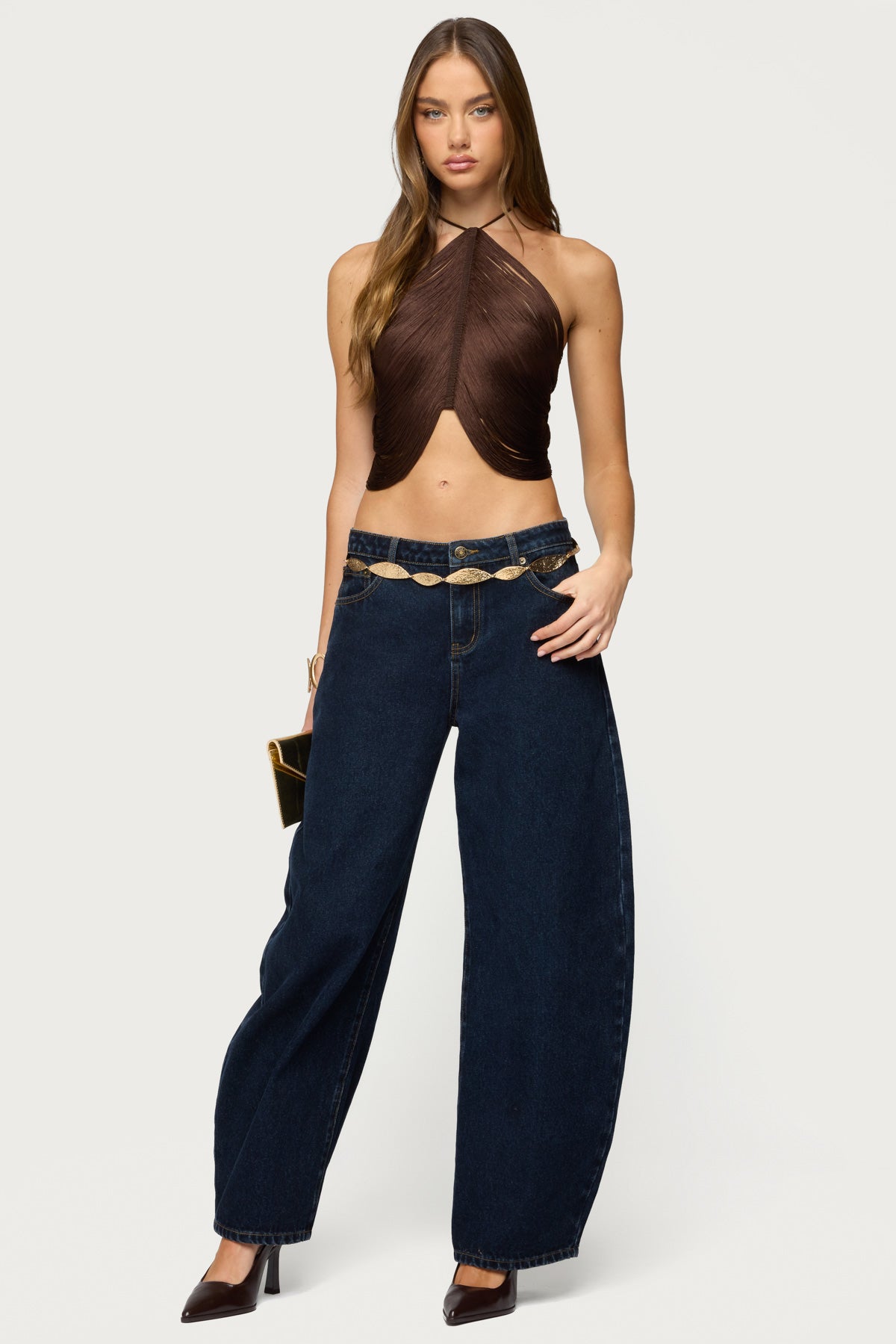 Hara Fringed Crisscross Backless Top