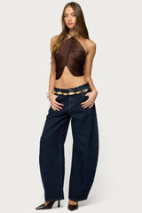 Hara Fringed Crisscross Backless Top