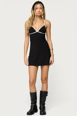 Laurah Contrast V Neck Mini Dress