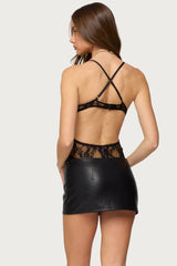 Liona Plunge Neck Sheer Lace Bodysuit