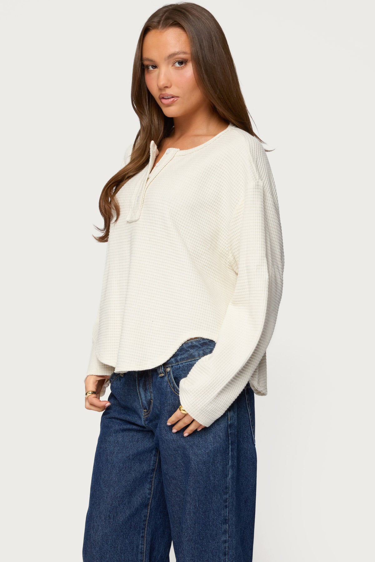 Alisia Oversized Waffle Henley Top