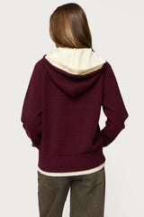 Edikted Varsity Contrast Layered Knit Hoodie