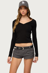 Larna V Neck Ribbed T Shirt