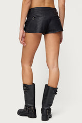 Washed Faux Leather Micro Cargo Shorts