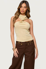 Nalia Gathered Ring Glitter Knit Top