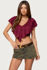 Deena Ruffled V Neck Top