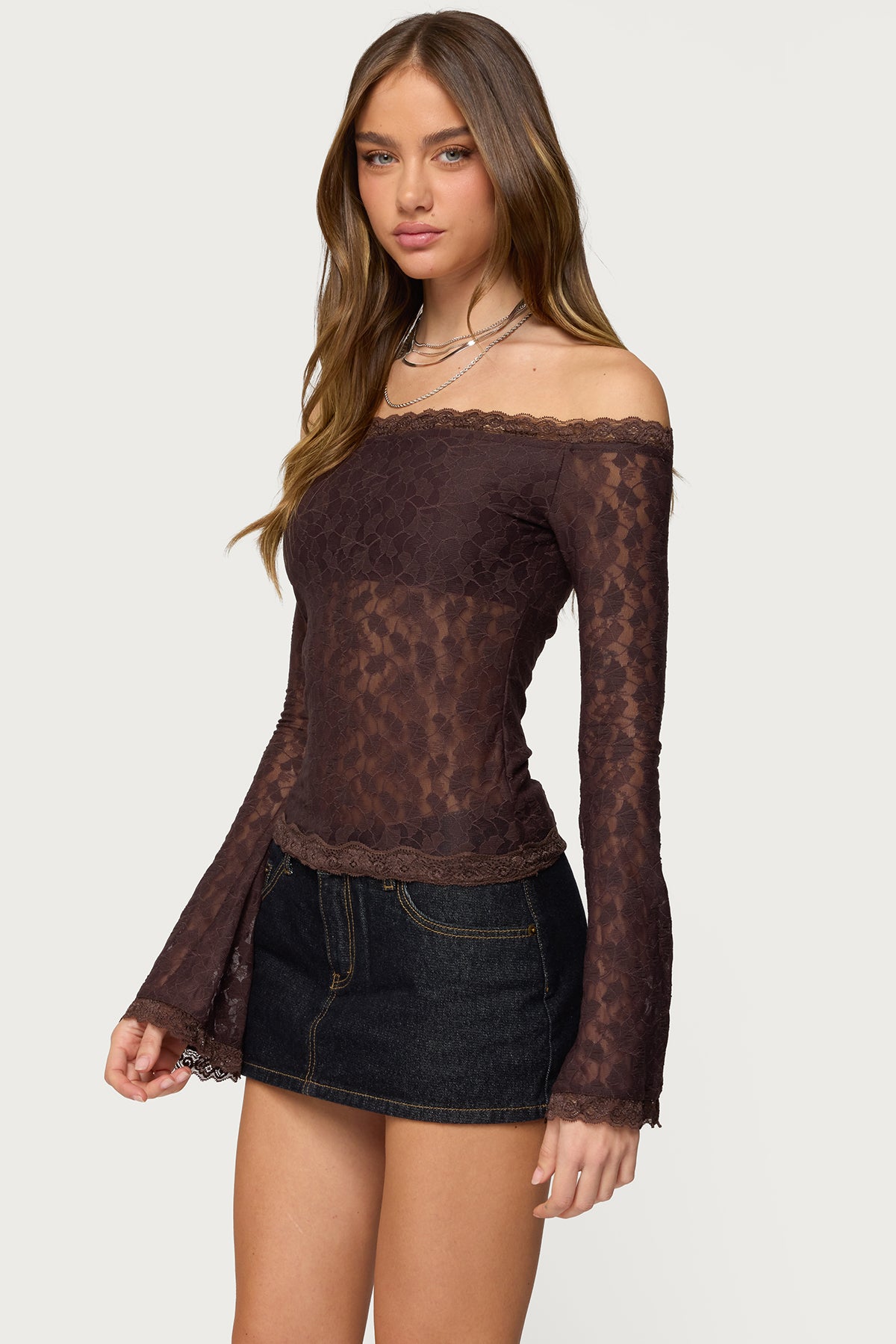 Built In Bra Off Shoulder Lace Top