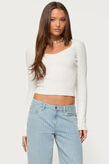 Maliah Ribbed Knit V Neck Top