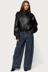Jaicee High Neck Oversized Faux Leather Jacket