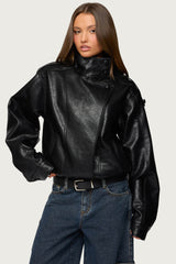 Jaicee High Neck Oversized Faux Leather Jacket