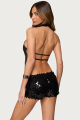 Satin Effect Backless Cowl Neck Top