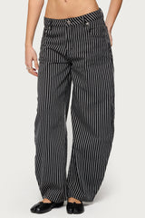 Pinstripe Low Rise Barrel Leg Jeans