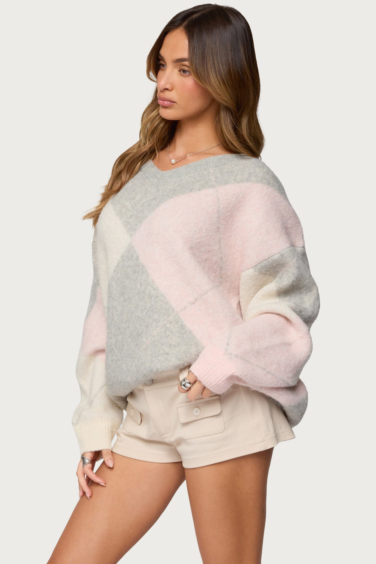 Elda Oversized Argyle Sweater