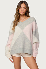 Elda Oversized Argyle Sweater