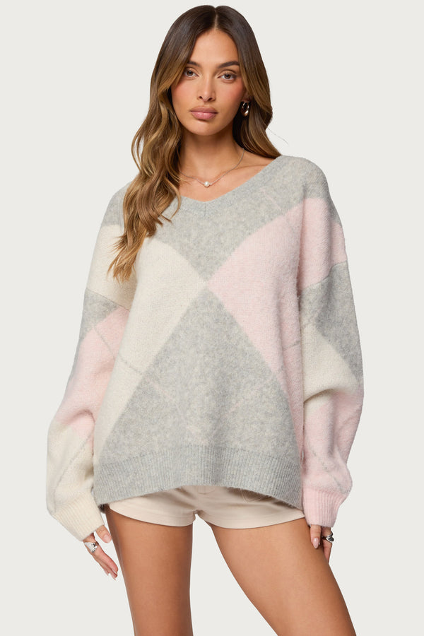 Elda Oversized Argyle Sweater