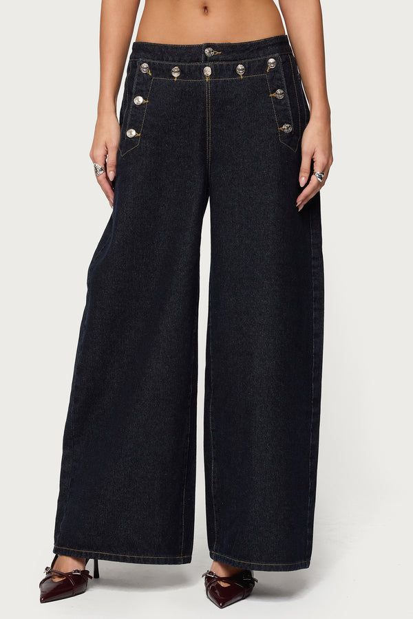 Frida Buttoned Low Rise Baggy Jeans