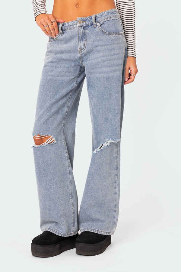 Debbie Distressed Low Rise Baggy Jeans