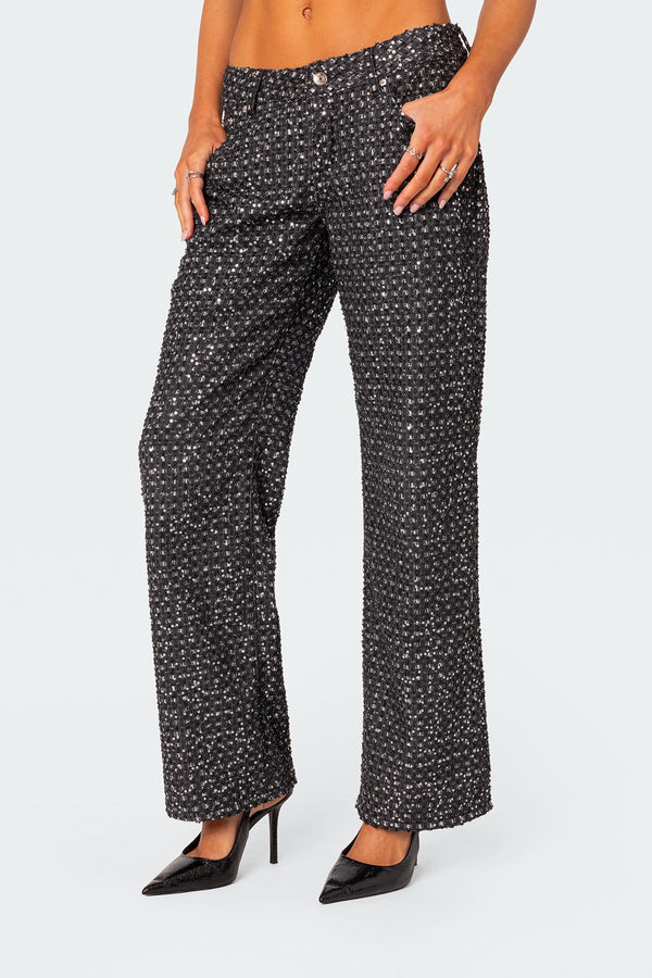 Nyah Sequin Low Rise Wide Leg Jeans