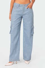 Icing Sequin Low Rise Baggy Cargo Jeans