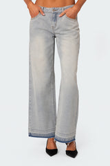 Distressed Hem Low Rise Baggy Jeans
