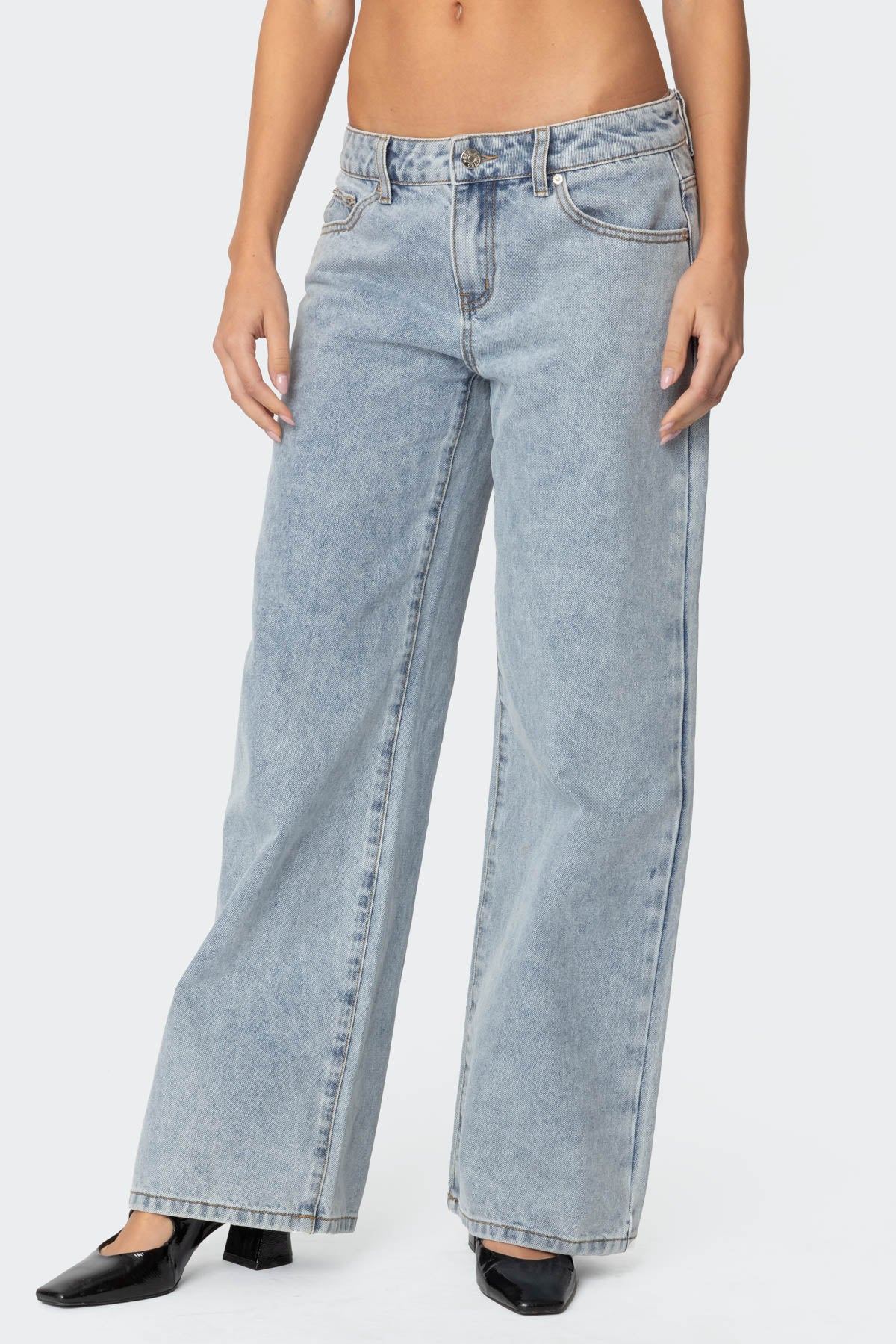 Contrast Heart Washed Low Rise Baggy Jeans