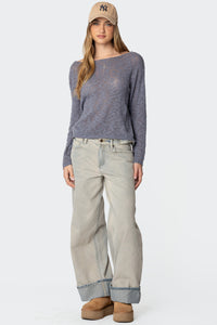 Double Belt Washed Low Rise Baggy Jeans