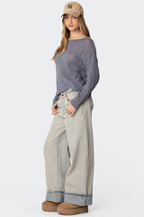 Double Belt Washed Low Rise Baggy Jeans