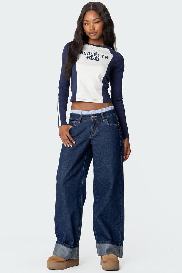 Striped Boxer Detail Low Rise Baggy Jeans