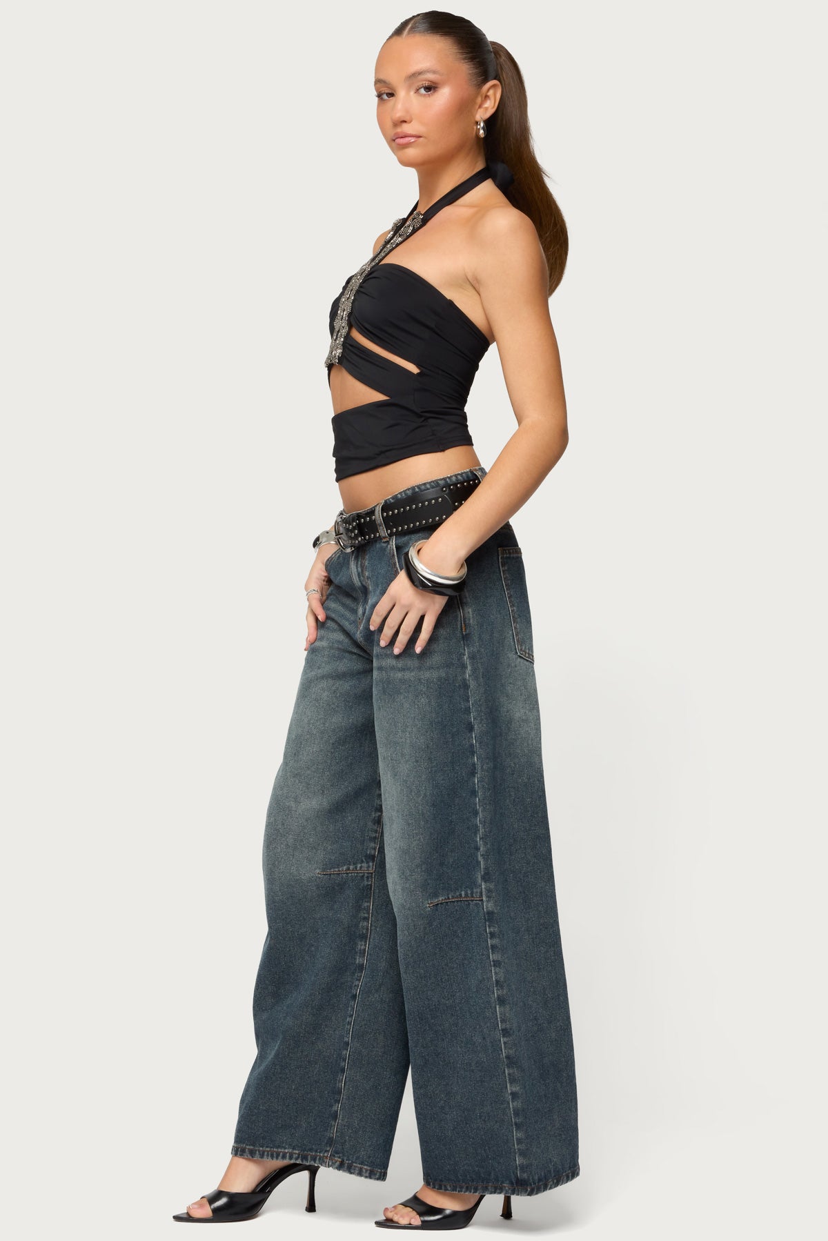 Zola Cutout Beaded Halter Top