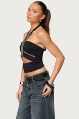 Zola Cutout Beaded Halter Top