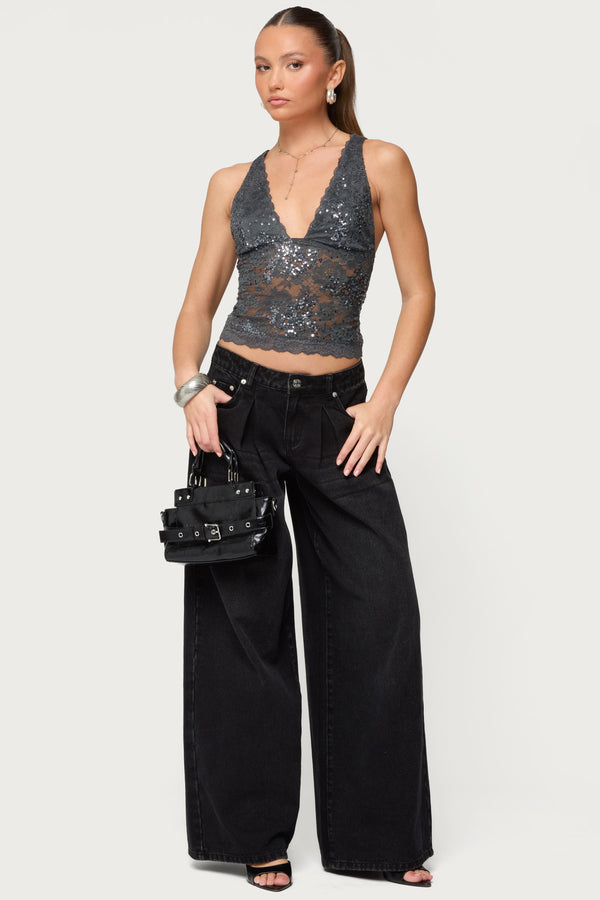Isabela Sequin Sheer Lace Tank Top